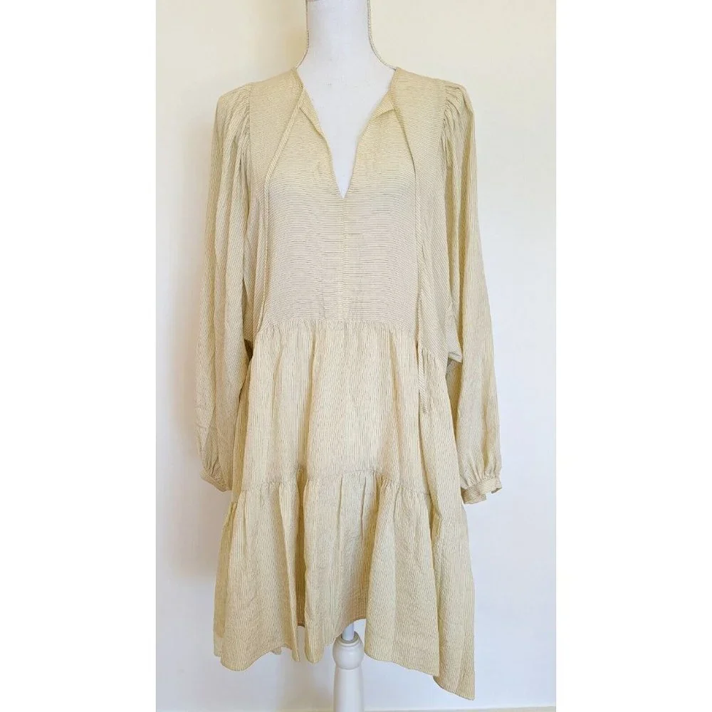 Anine Bing Madison Dress In Cream And Black Stripe Size S / 8-10 - Picture 2 of 10